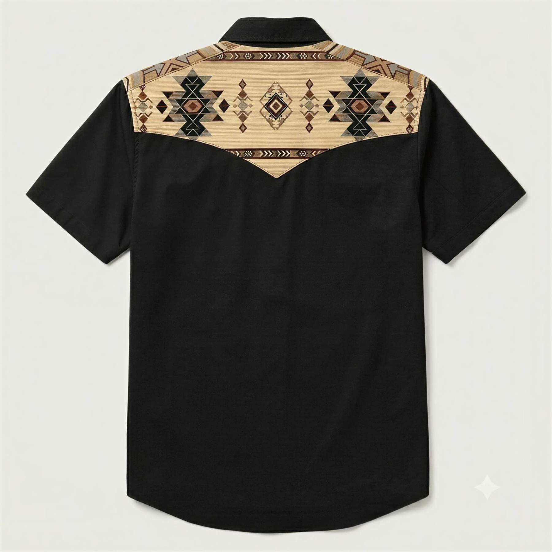 The Canyon Peak–Southwestern Patterned Yoke Short Sleeve Western Shirt-Black