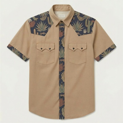 The Mojave Agave | Mesathread Pro Contrast Panel Short-Sleeve Western Shirt