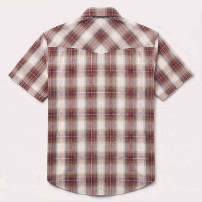 The Sunset Mesa | Ombre Plaid Bias-Cut Short Sleeve Western Shirt