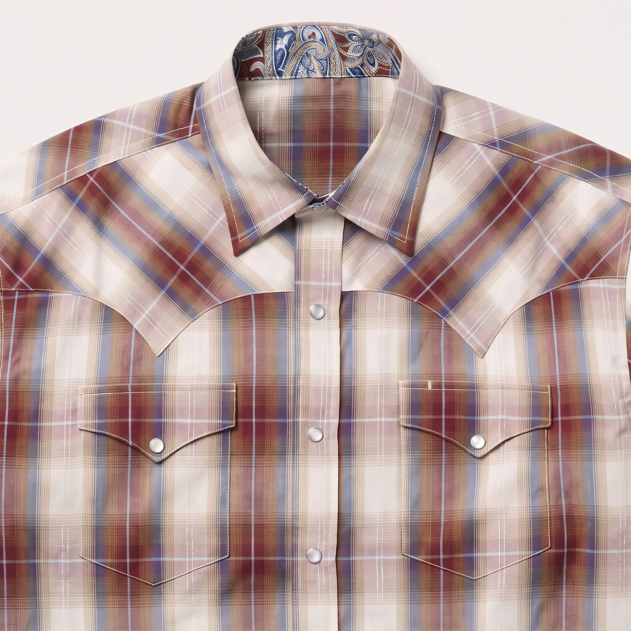 The Sunset Mesa | Ombre Plaid Bias-Cut Short Sleeve Western Shirt