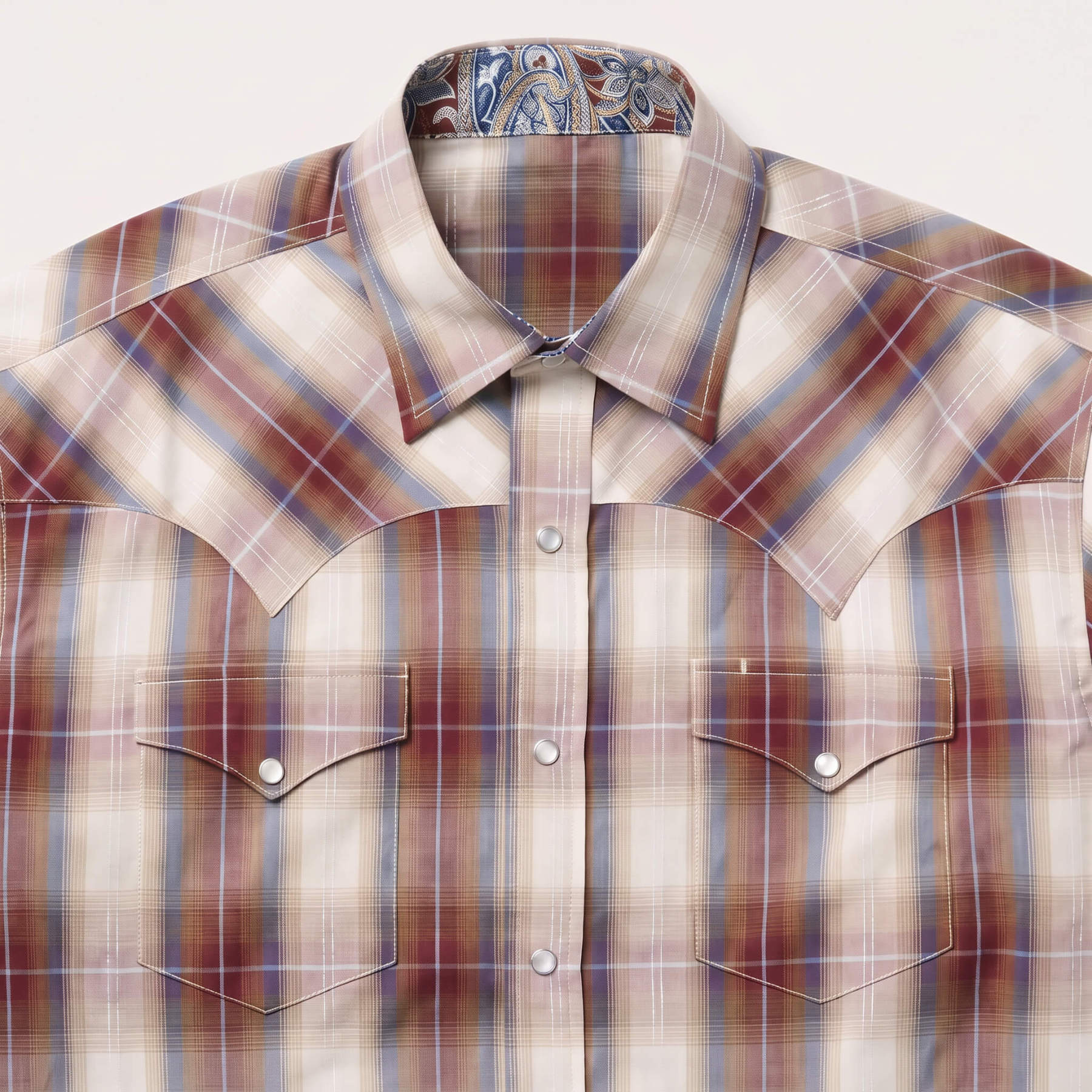 The Sunset Mesa | Ombre Plaid Bias-Cut Short Sleeve Western Shirt