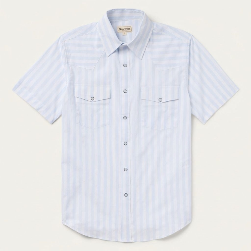 The Pacific Breeze | Light Blue Rail-Stripe Western Short Sleeve