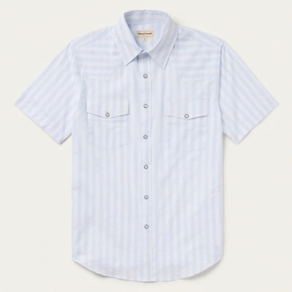 The Pacific Breeze | Light Blue Rail-Stripe Western Short Sleeve