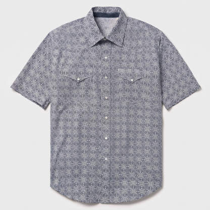 The Indigo Intricacy | Mandala Motif Short Sleeve Western