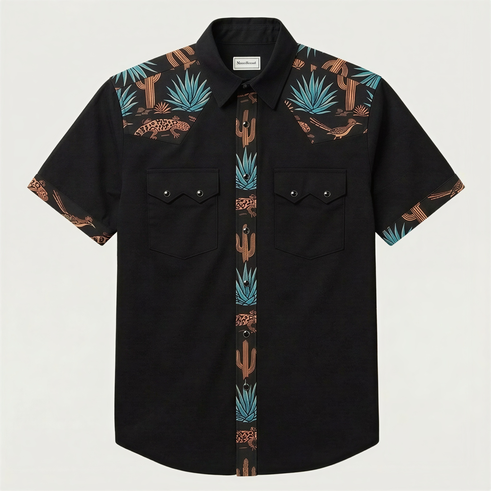 The Sonoran Noir | Mesathread Pro Contrast Panel Short-Sleeve Western Shirt
