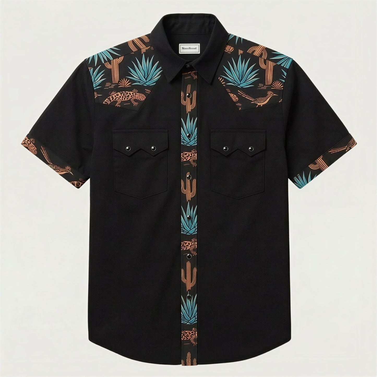 The Sonoran Noir | Mesathread Pro Contrast Panel Short-Sleeve Western Shirt