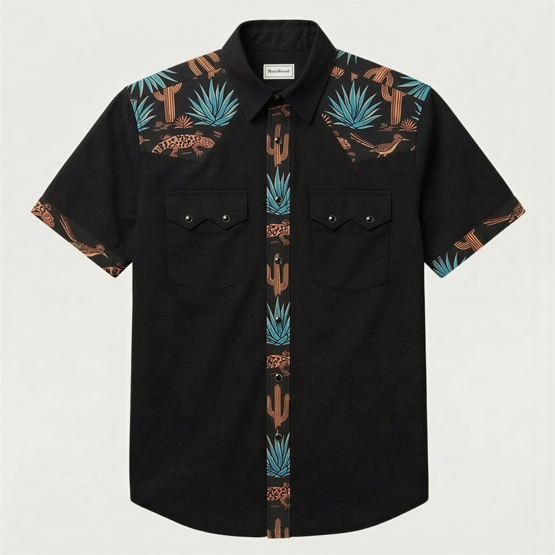 The Sonoran Noir | Mesathread Pro Contrast Panel Short-Sleeve Western Shirt