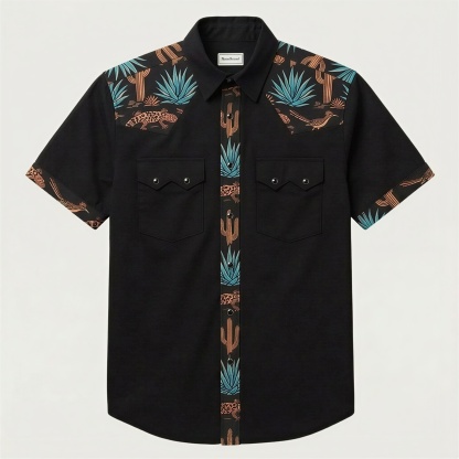 The Sonoran Noir | Mesathread Pro Contrast Panel Short-Sleeve Western Shirt