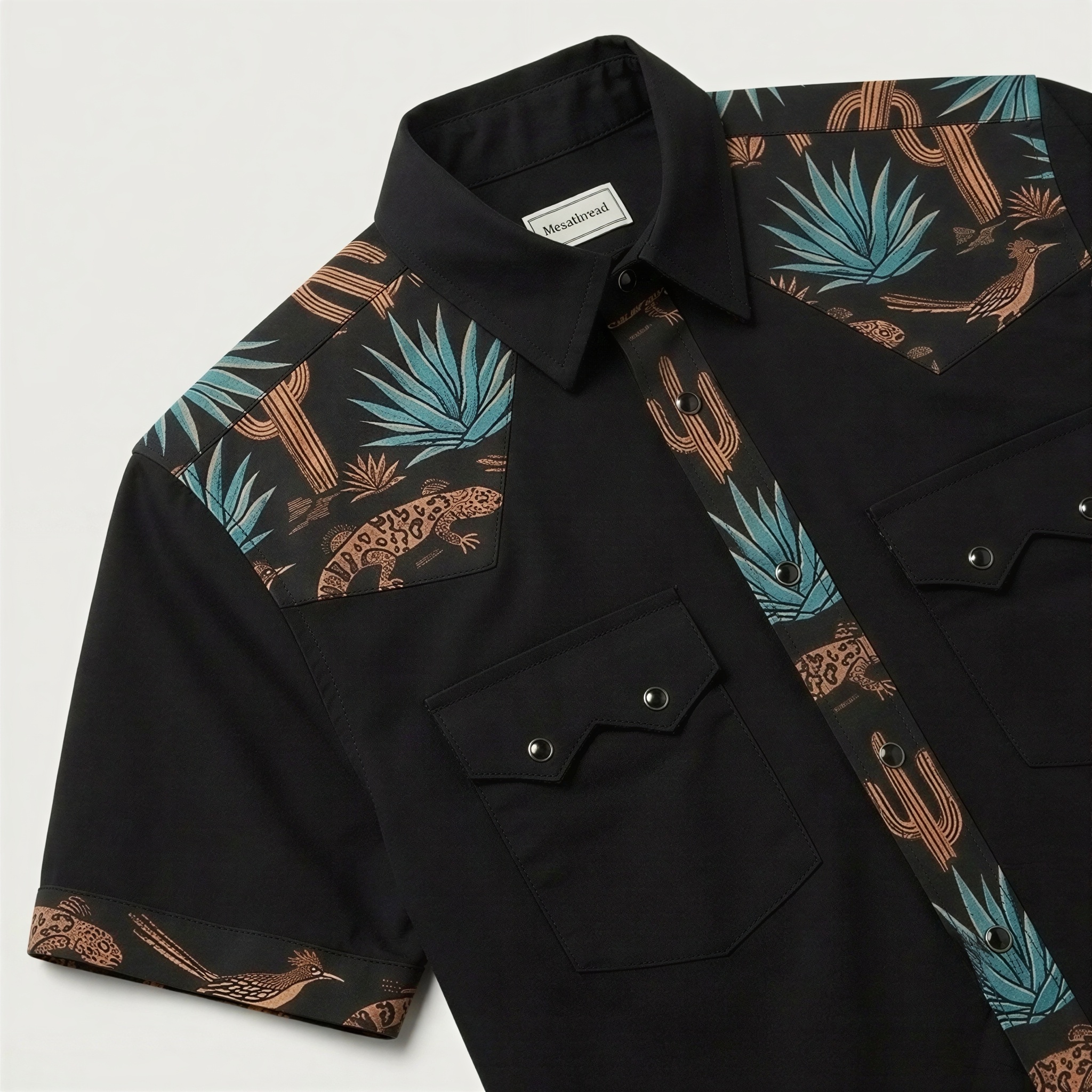 The Sonoran Noir | Mesathread Pro Contrast Panel Short-Sleeve Western Shirt