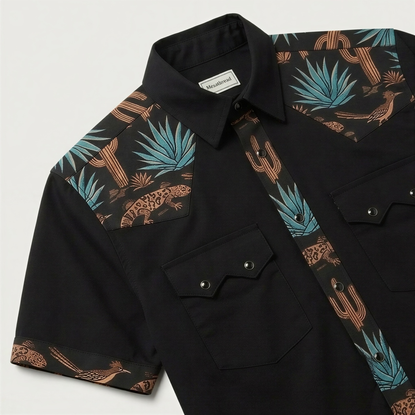 The Sonoran Noir | Mesathread Pro Contrast Panel Short-Sleeve Western Shirt