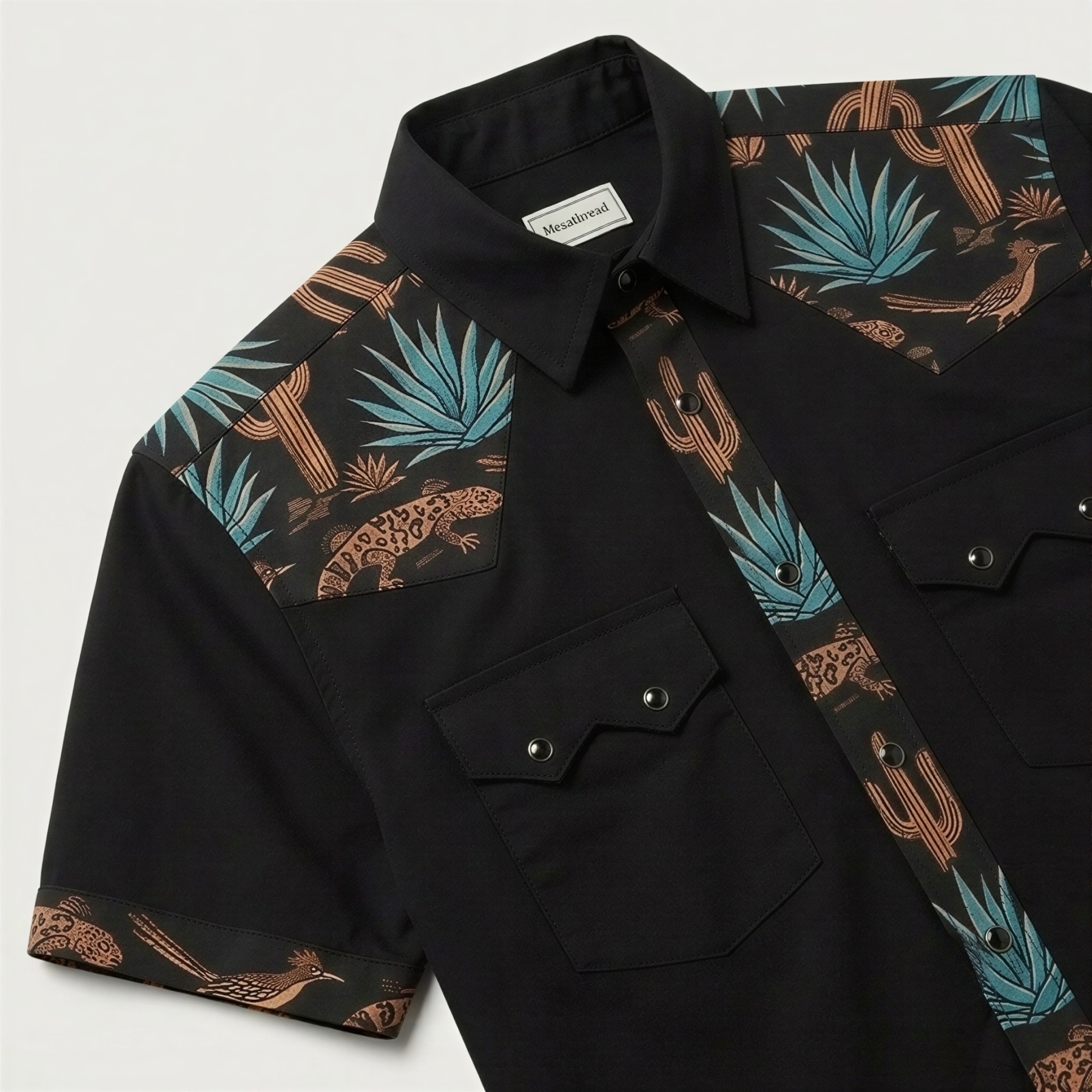The Sonoran Noir | Mesathread Pro Contrast Panel Short-Sleeve Western Shirt