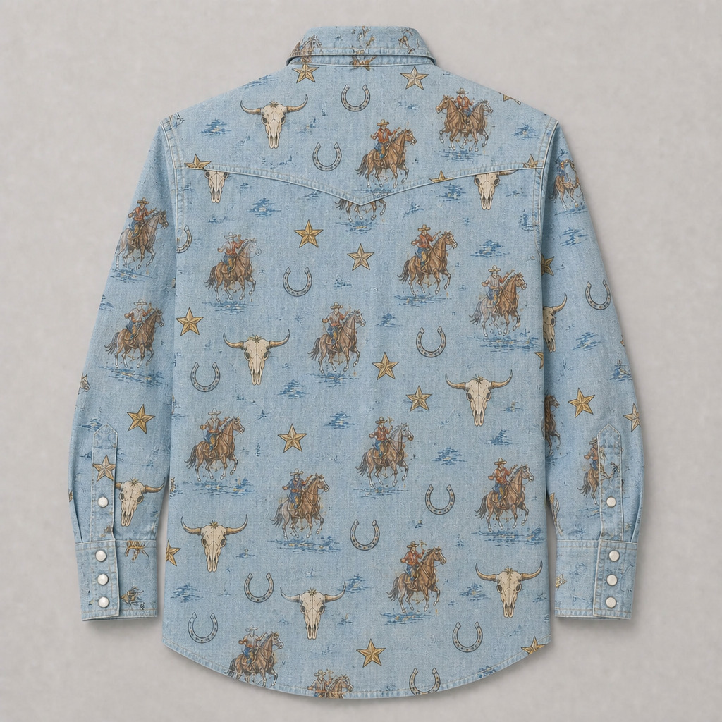 The Indigo Rodeo Star | Chambray Illustrated Rodeo Western Shirt