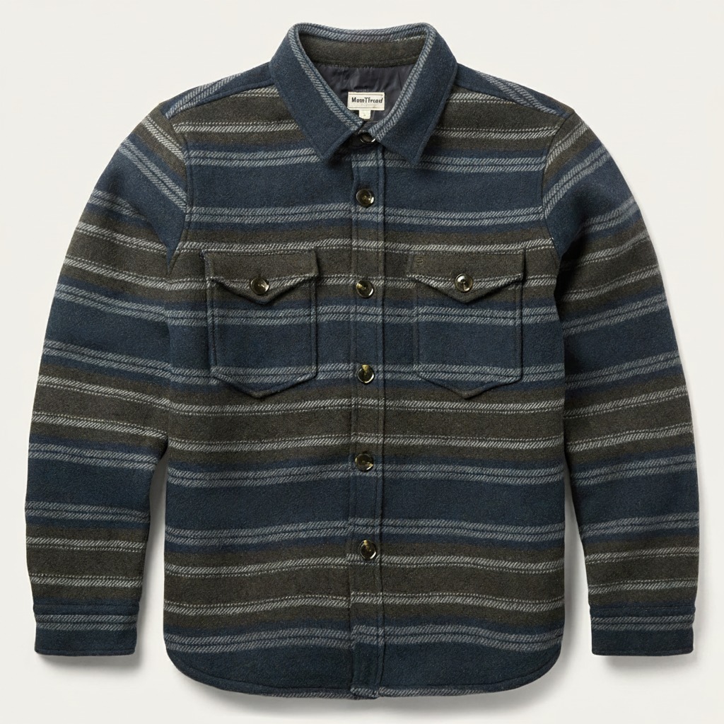 Wool Blend Stripe Shirt Jacket-MesaThread