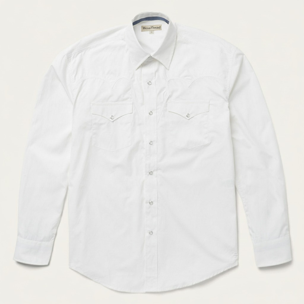 Classic Solid Snap Poplin Shirt In Optic White-MesaThread