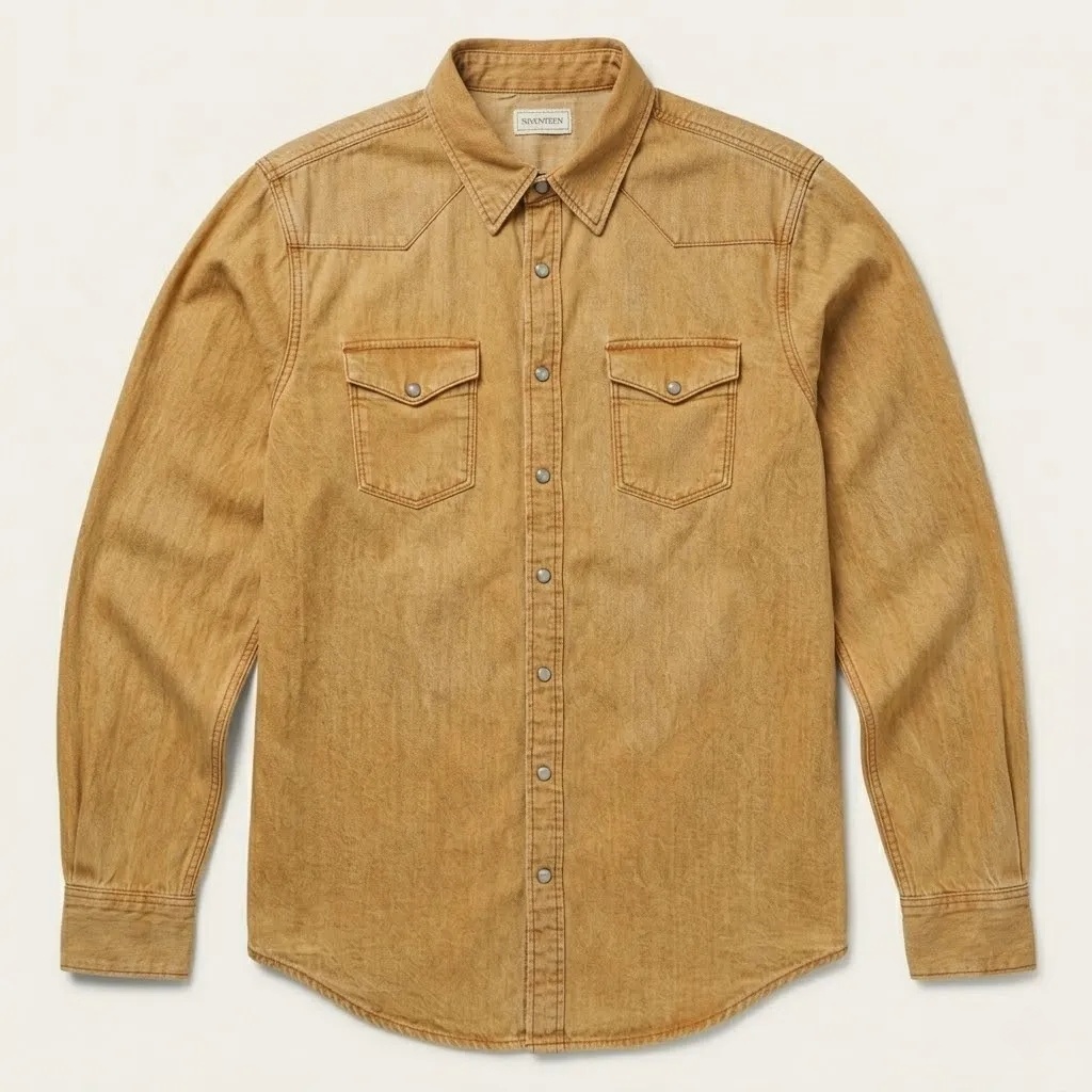 The Canyon Camo | Distressed Ochre Western Snap-Front Shirt