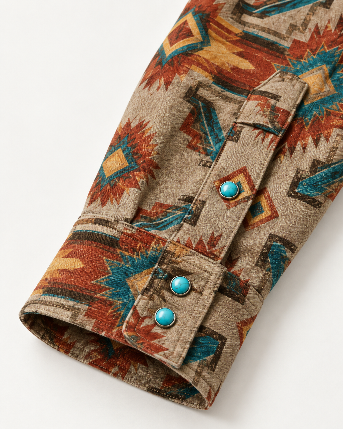 The Earthweave Tribe | Mesathread Men's Southwestern Aztec Blanket Western Shirt with Turquoise Pearl Snaps