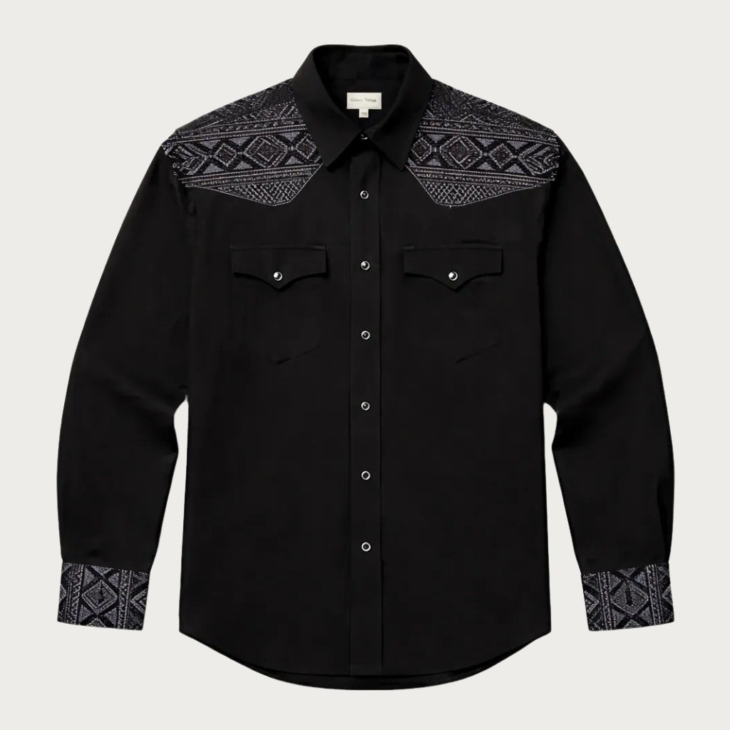 Aztec Totem Geometric Cotton Western Shirt - 4 Prints - Black