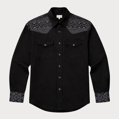 Aztec Totem Geometric Cotton Western Shirt - 4 Prints - Black