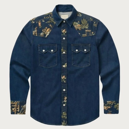 The Rodeo Rambler – Cowboy & Cactus Woven Yoke Western Shirt - Four Colors