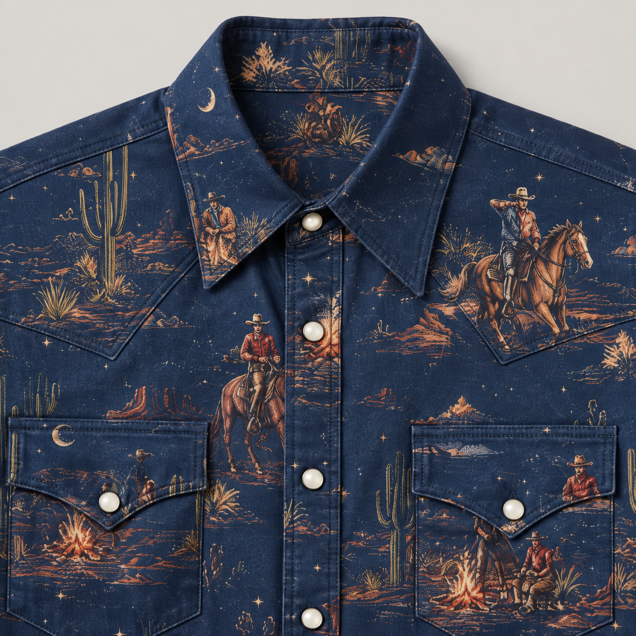 The Midnight Campfire | Vintage Illustrated Rodeo Western Shirt