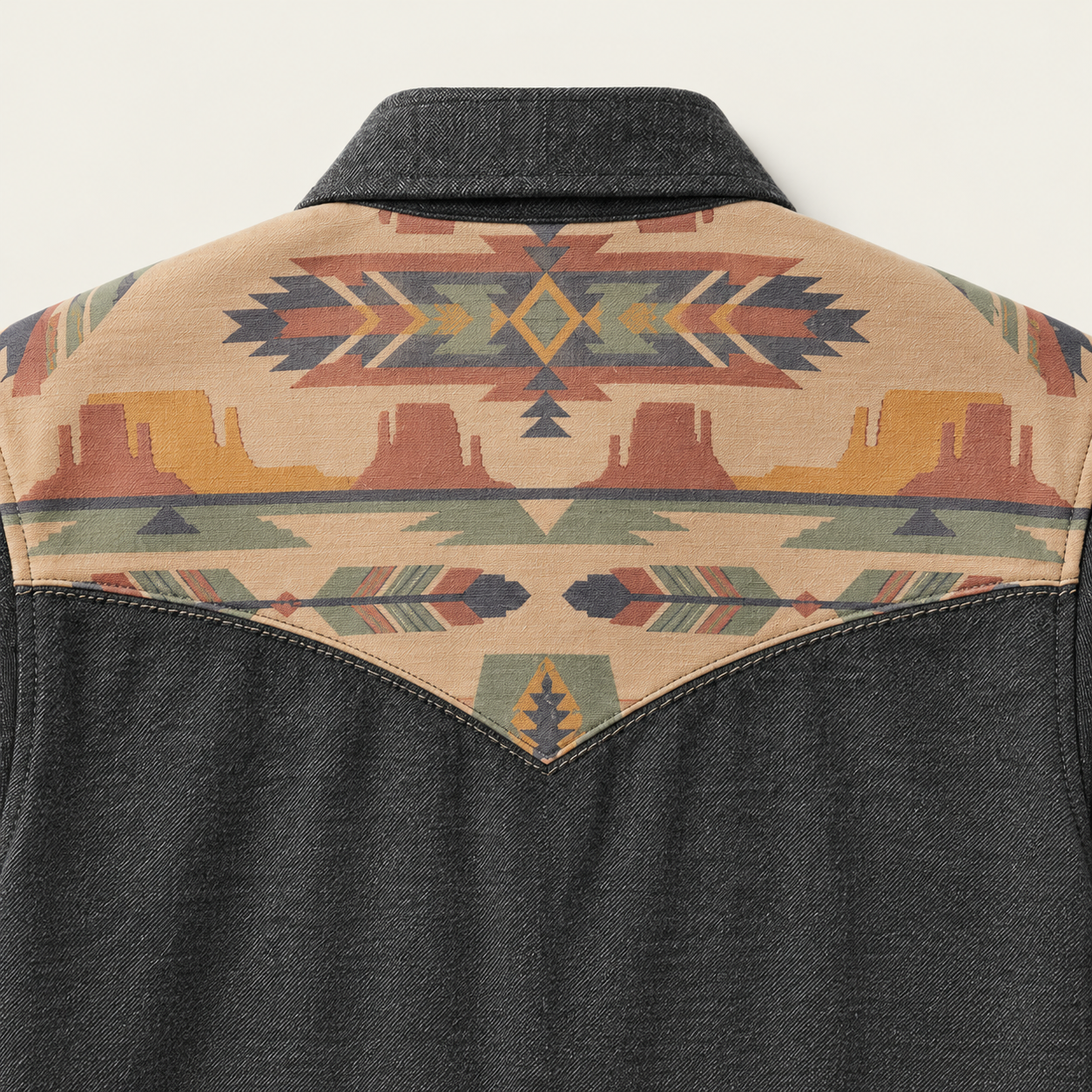 Mesathread Pro | Men's Desert Landscape Charcoal Gray Western Shirt with Turquoise Pearl Snaps