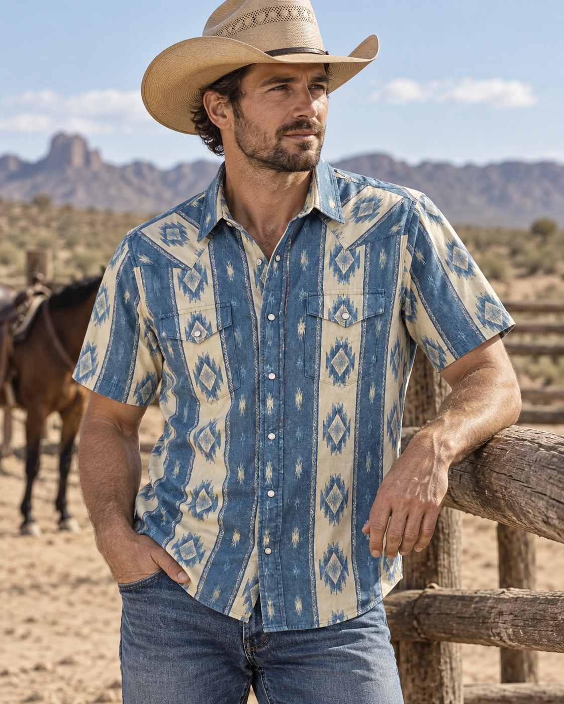 The Skybound Nomad Short Sleeve — Bleached Indigo & Sandstone
