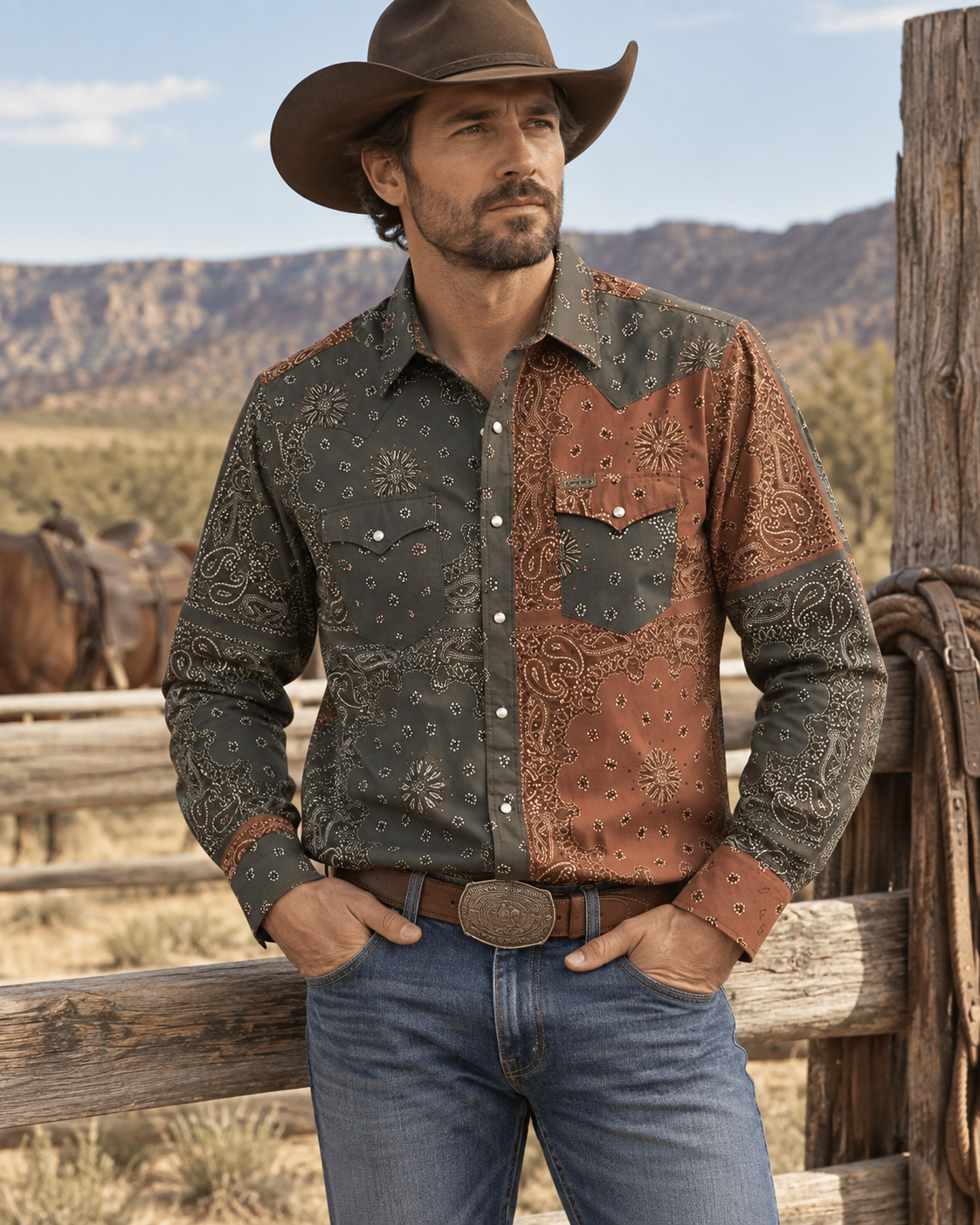 The Dust Bowl Patchwork — Iron Rust & Charcoal Bandana
