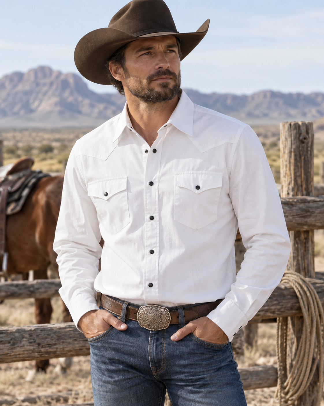 The Snowcap Sentinel - Heritage White Western With Black Snap