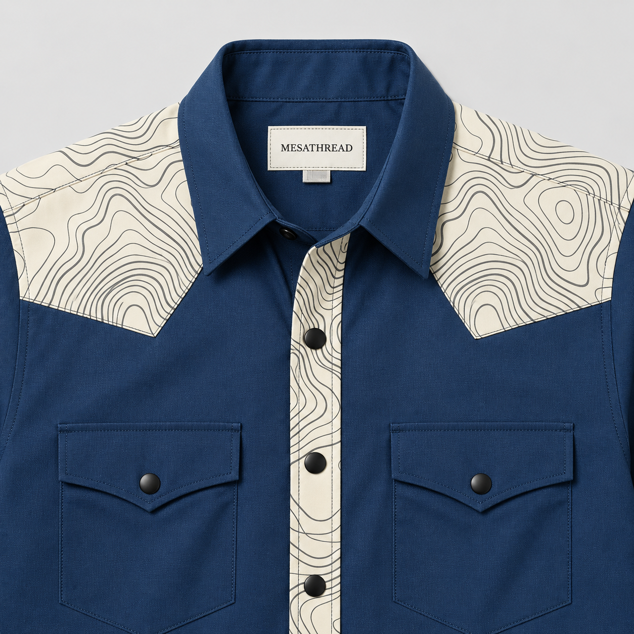 The Indigo Topo | Mesathread Pro Contrast Panel Short-Sleeve Western Shirt