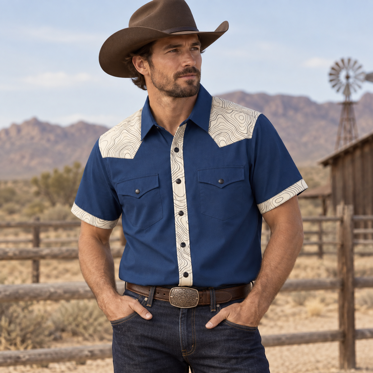 The Indigo Topo | Mesathread Pro Contrast Panel Short-Sleeve Western Shirt