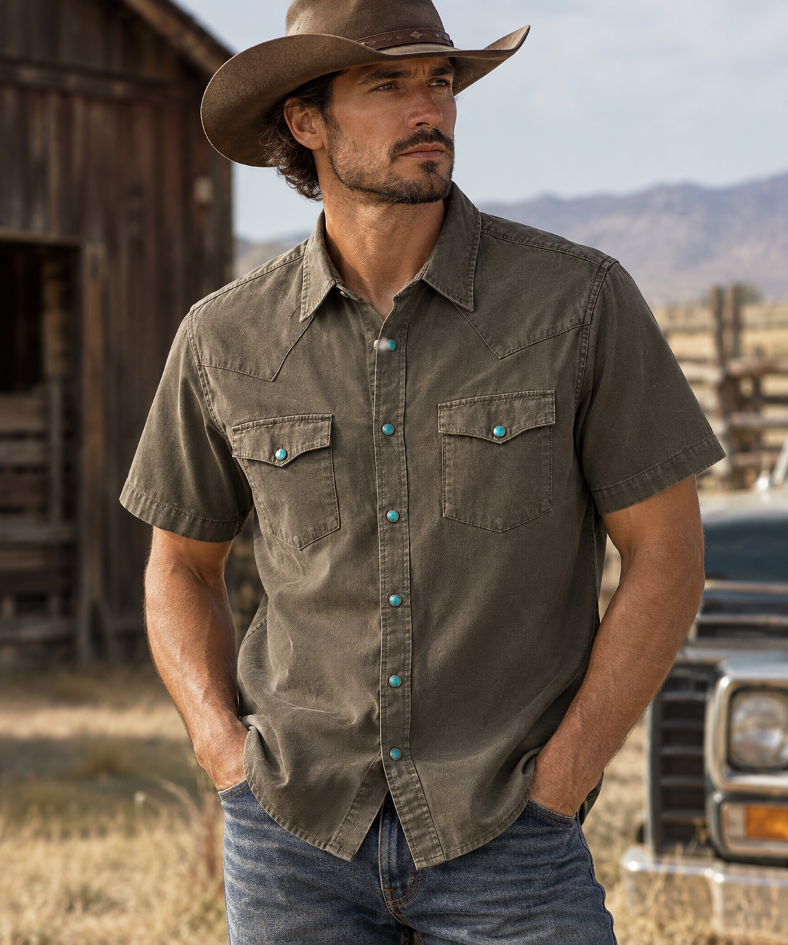 The Iron Turquoise | Heritage Twill Short Sleeve Western Shirt