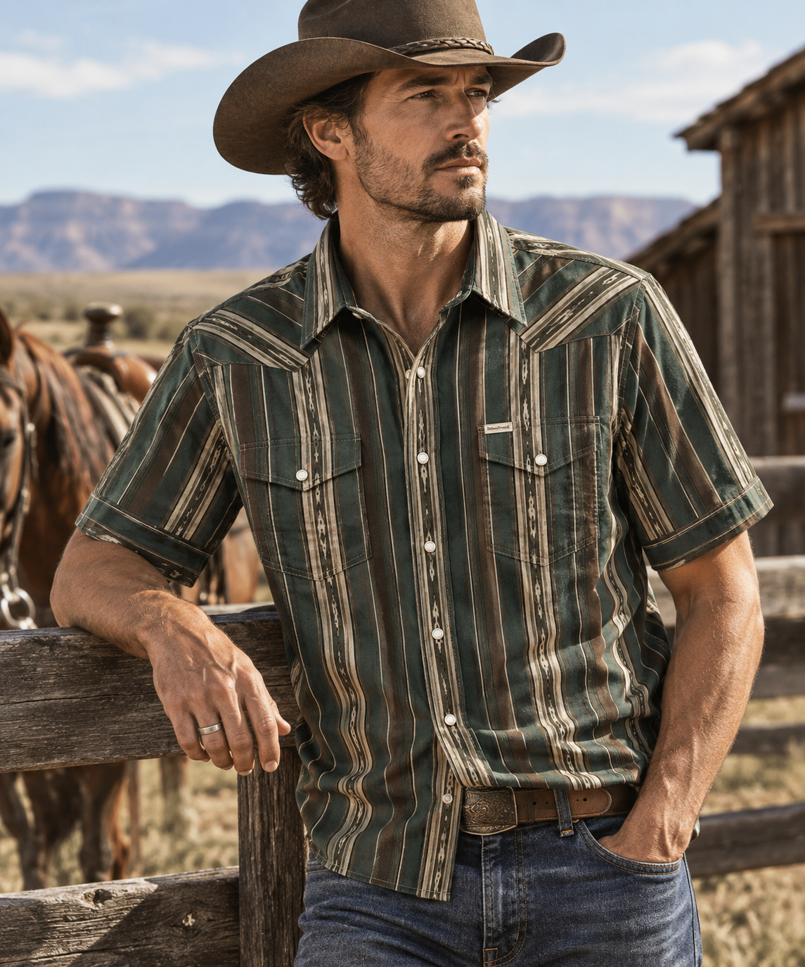 The Wyatt Pearl Snap | Heritage Serape Stripe Short Sleeve Western Shirt - 2