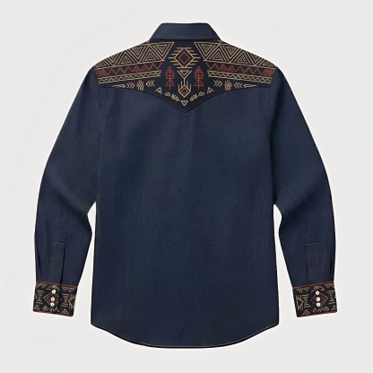 Aztec Totem Geometric Cotton Western Shirt - 4 Prints - Raw Indigo