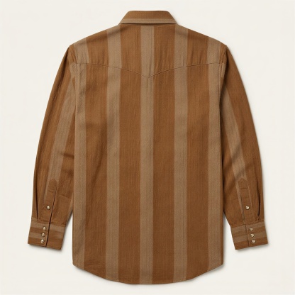Men’s Western Stripe Premium Cotton Shirt – Tobacco & Herringbone