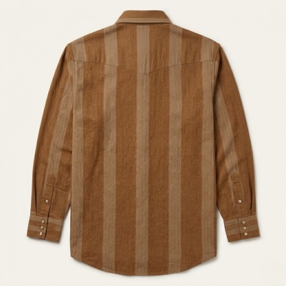 Men’s Western Stripe Premium Cotton Shirt – Tobacco & Herringbone