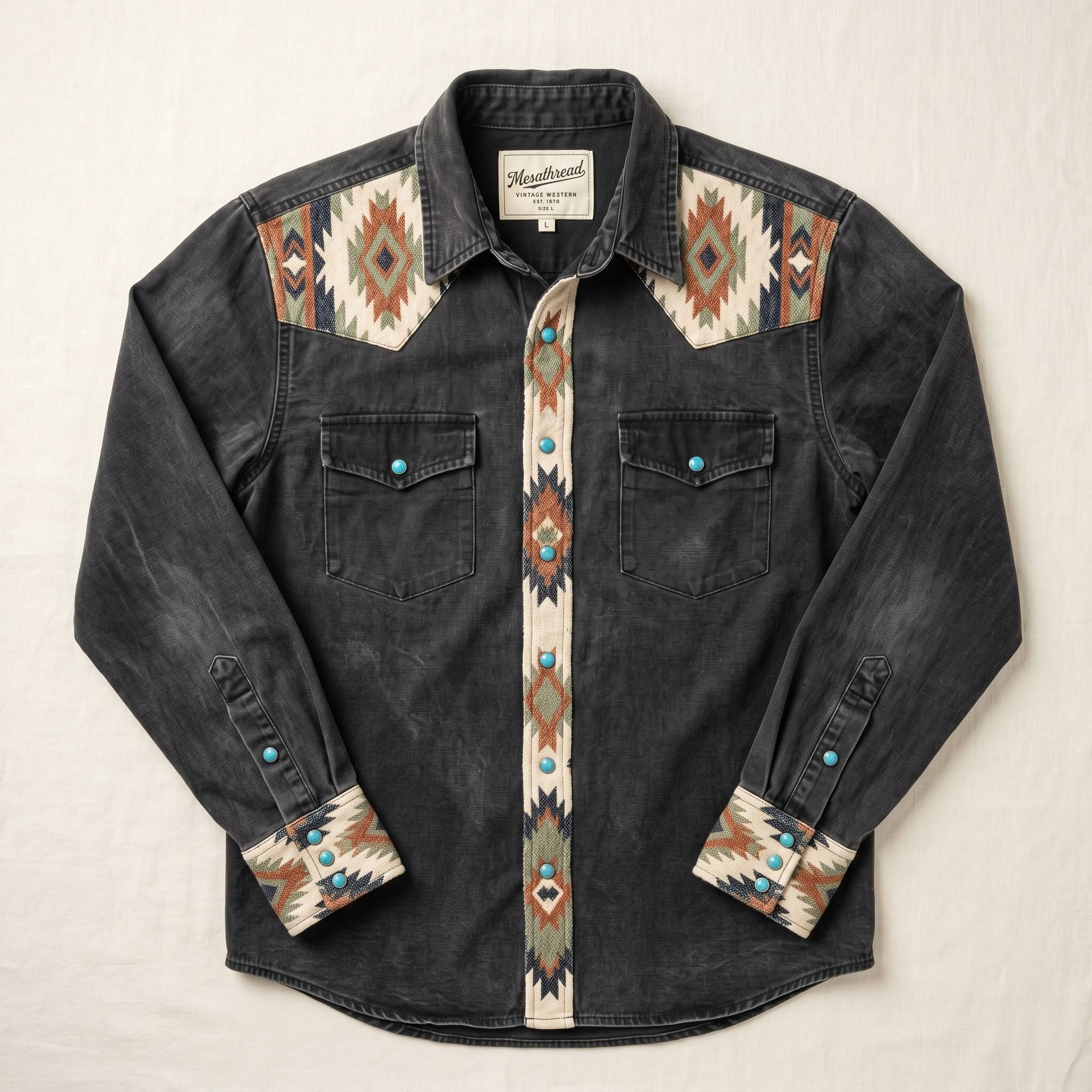 The Badlands Beacon | Contrast Panel Southwestern Faded Western Shirt