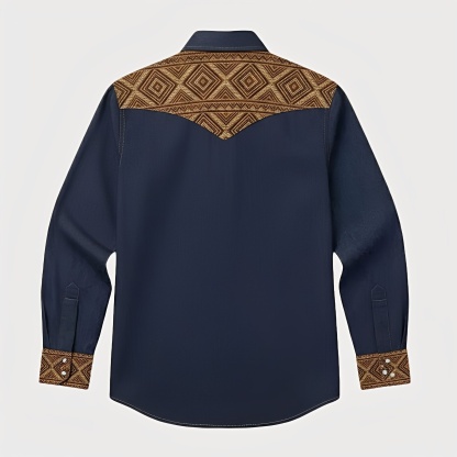 Aztec Totem Geometric Cotton Western Shirt - 4 Prints - Raw Indigo