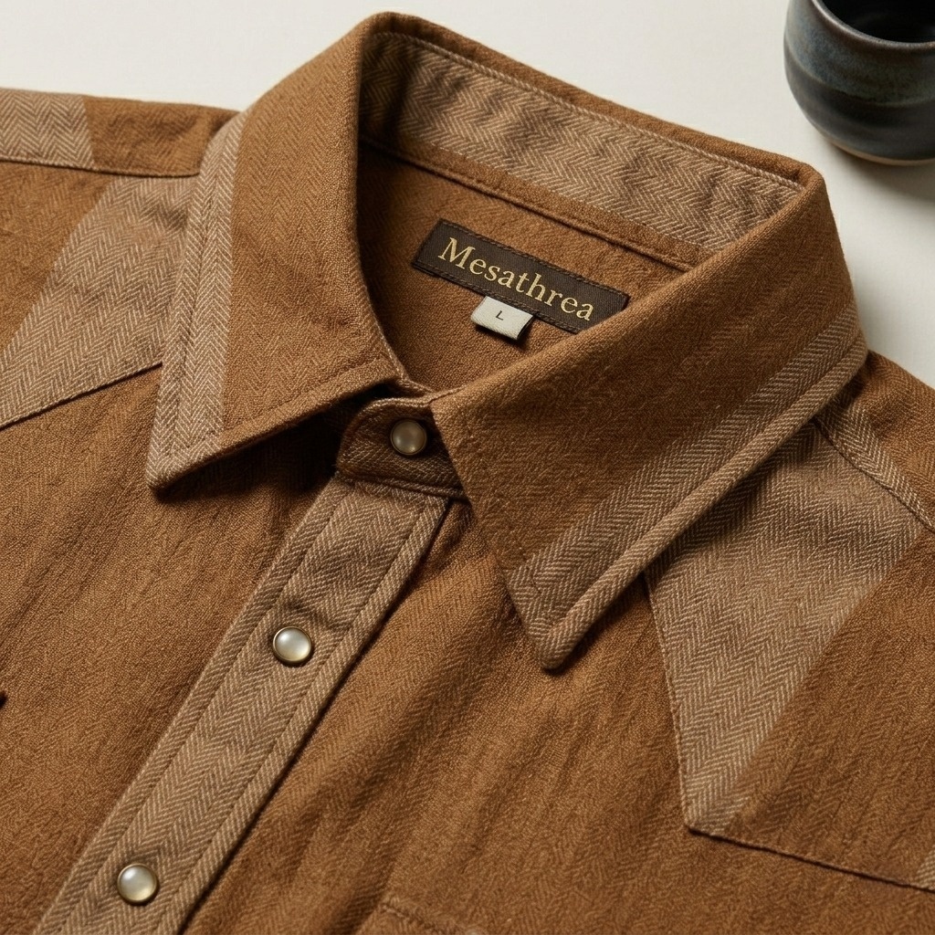 Men’s Western Stripe Premium Cotton Shirt – Tobacco & Herringbone