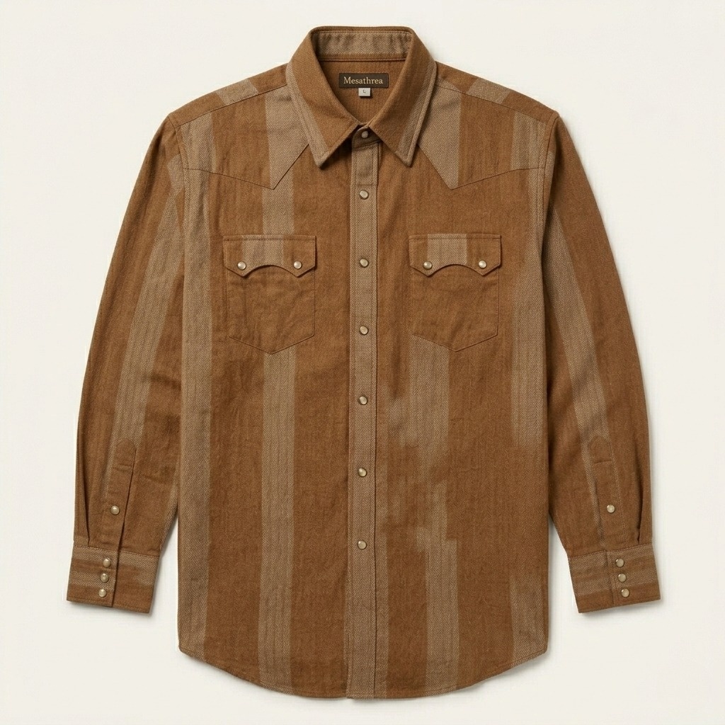 Men’s Western Stripe Premium Cotton Shirt – Tobacco & Herringbone