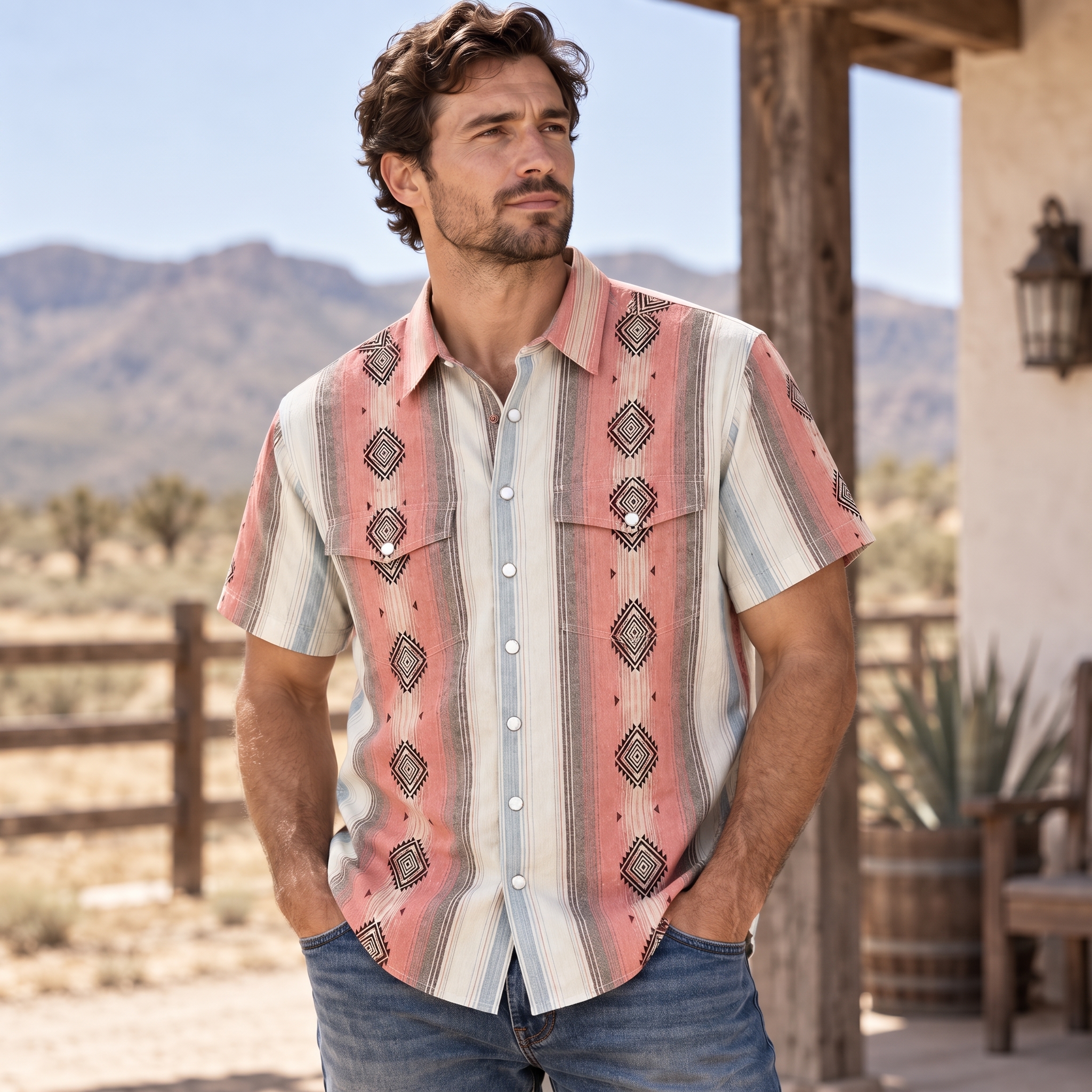 The Wyatt Pearl Snap | Heritage Serape & Chevron Short Sleeve Western Shirt - 2
