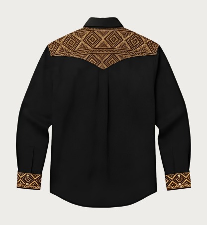 Aztec Totem Geometric Cotton Western Shirt - 4 Prints - Black
