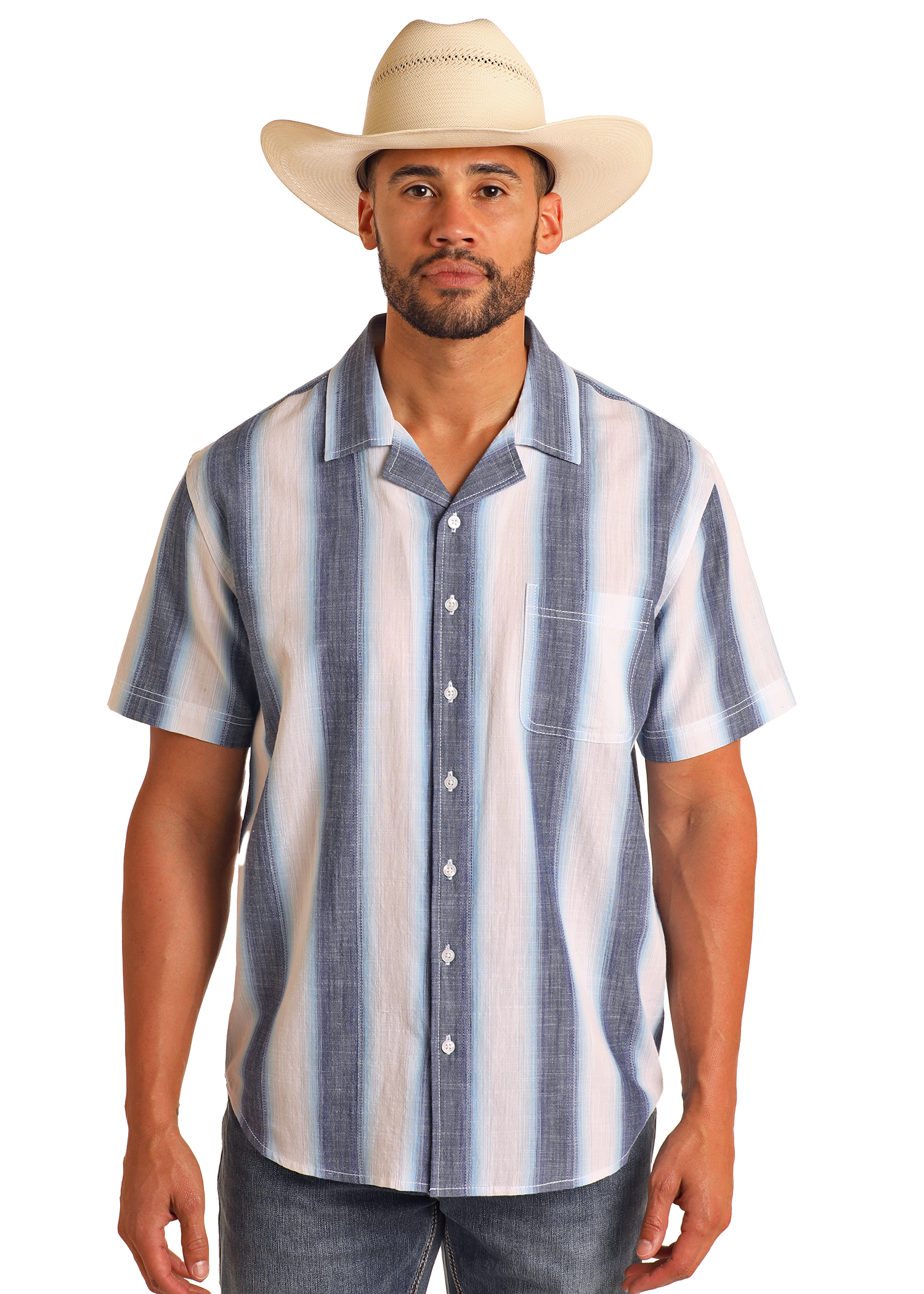 Modern Vintage Ombre Striped Short Sleeve Shirt-MesaThread