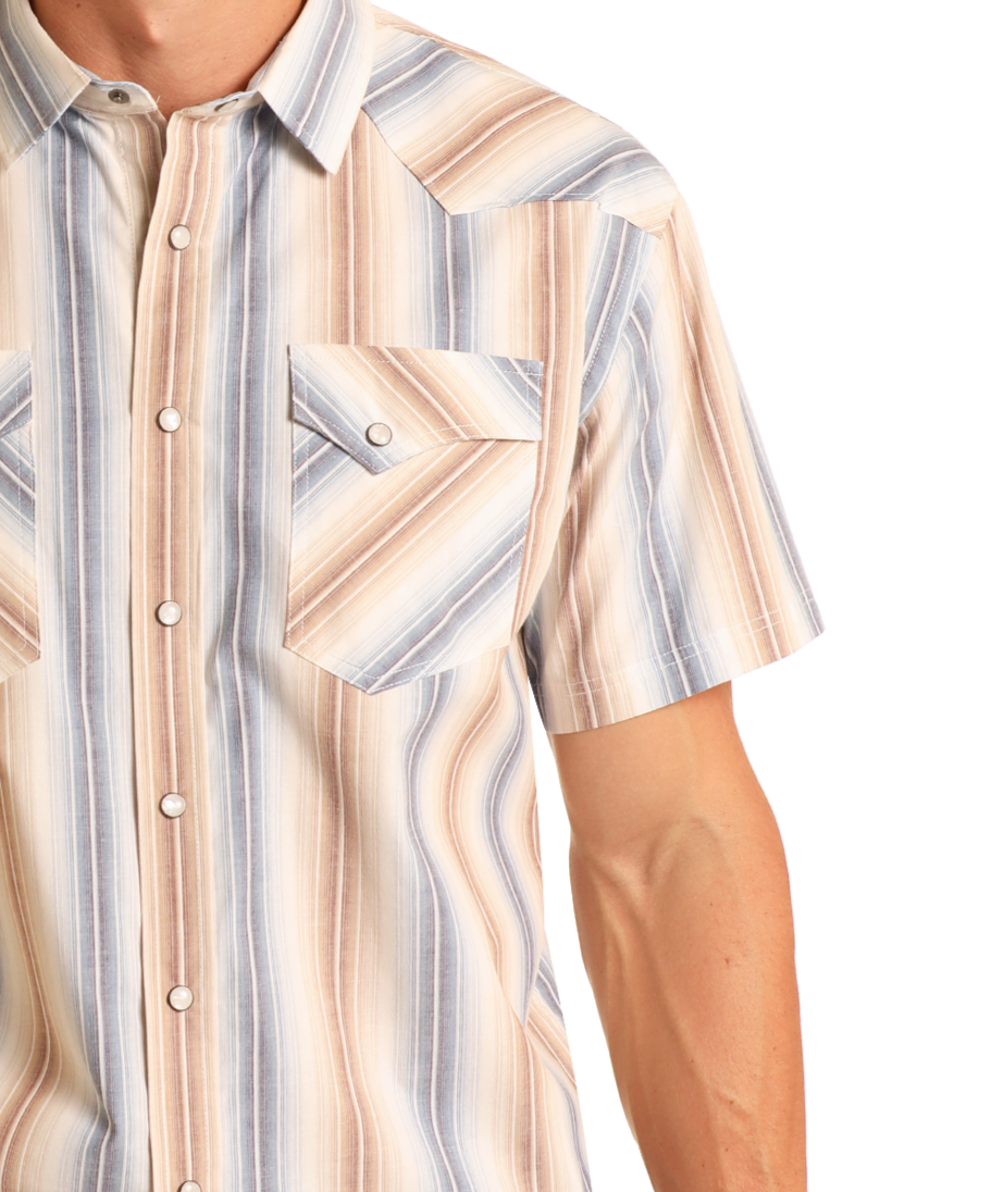 Modern Vintage Striped Short Sleeve Snap Shirt-MesaThread