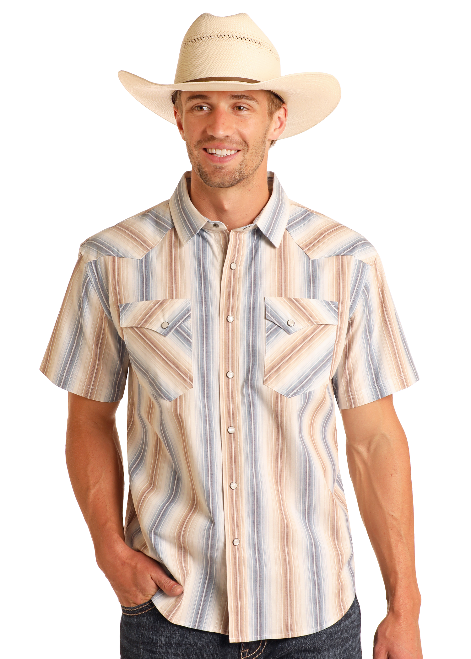 Modern Vintage Striped Short Sleeve Snap Shirt-MesaThread