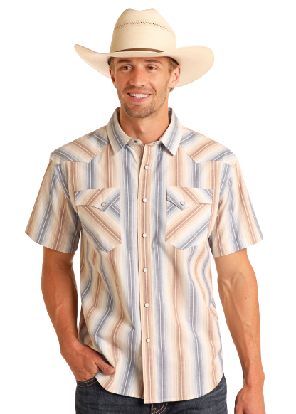 Modern Vintage Striped Short Sleeve Snap Shirt-MesaThread