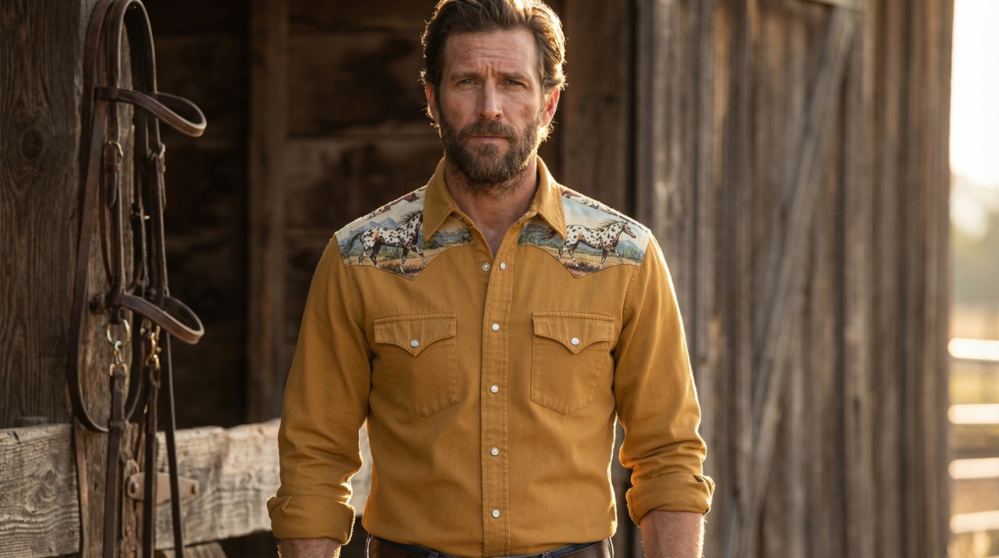 [Copy]Southwestern Nomad: Diamond-Yoke Western Shirt – Earth Yellow