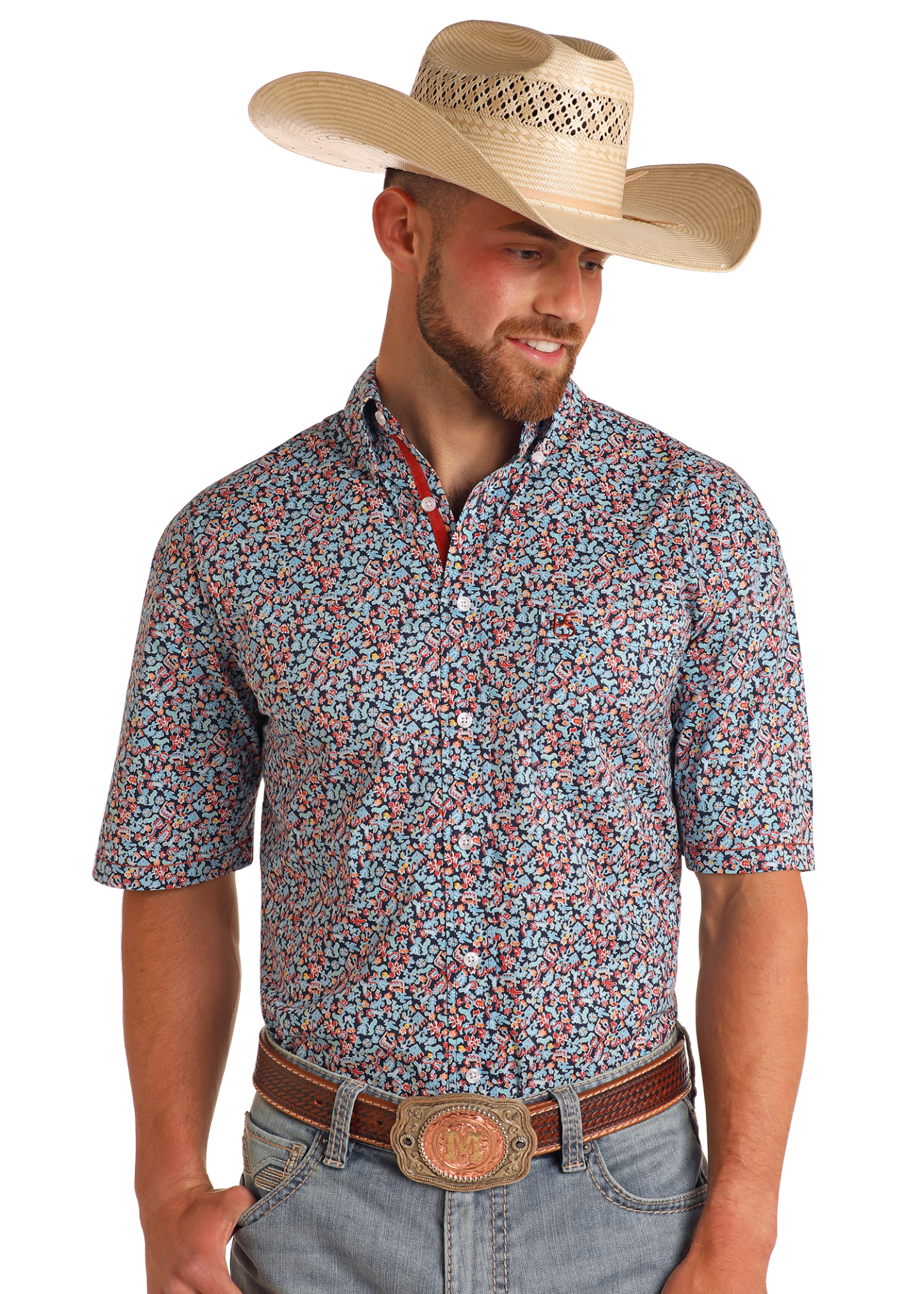 Rough Stock Novelty Geo Short Sleeve Button Down Shirt-MesaThread