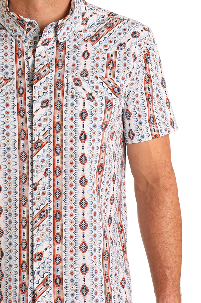 Aztec Wallpaper Short Sleeve Snap Performance Shirt-MesaThread
