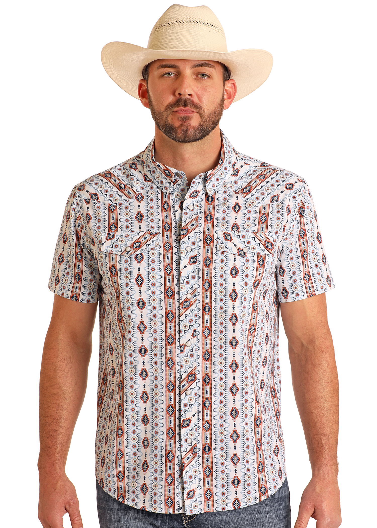 Aztec Wallpaper Short Sleeve Snap Performance Shirt-MesaThread