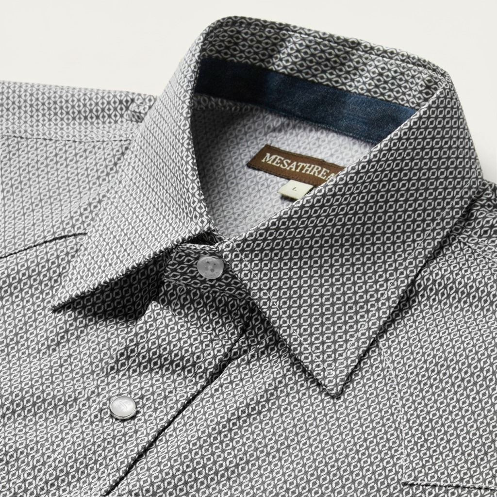 Grey Geo Print Western Shirt